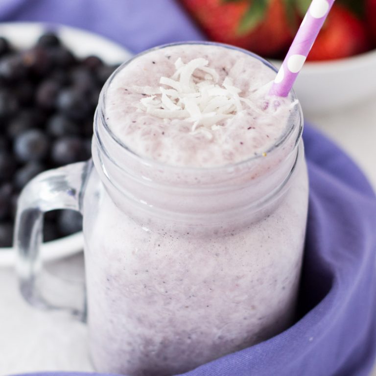Double Berry Protein Smoothie with Blueberries and Strawberries