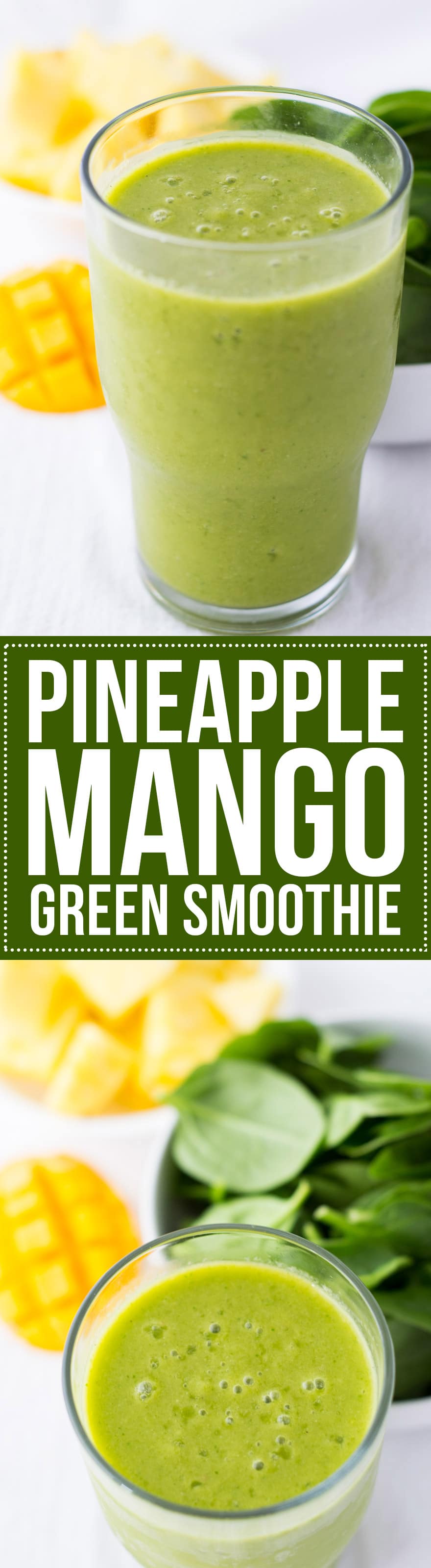 This Pineapple Mango Green Smoothie is perfect for people who are new to green smoothies. You only taste tropical flavor, not the spinach! Dairy and gluten-free.