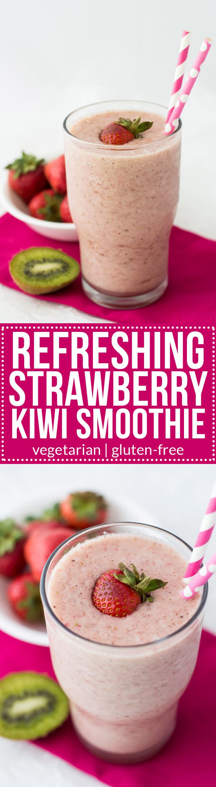 This sweet and tart Strawberry Kiwi Smoothie is the perfect breakfast or post-workout drink. It's full of vitamin C and antioxidants and low on calories!