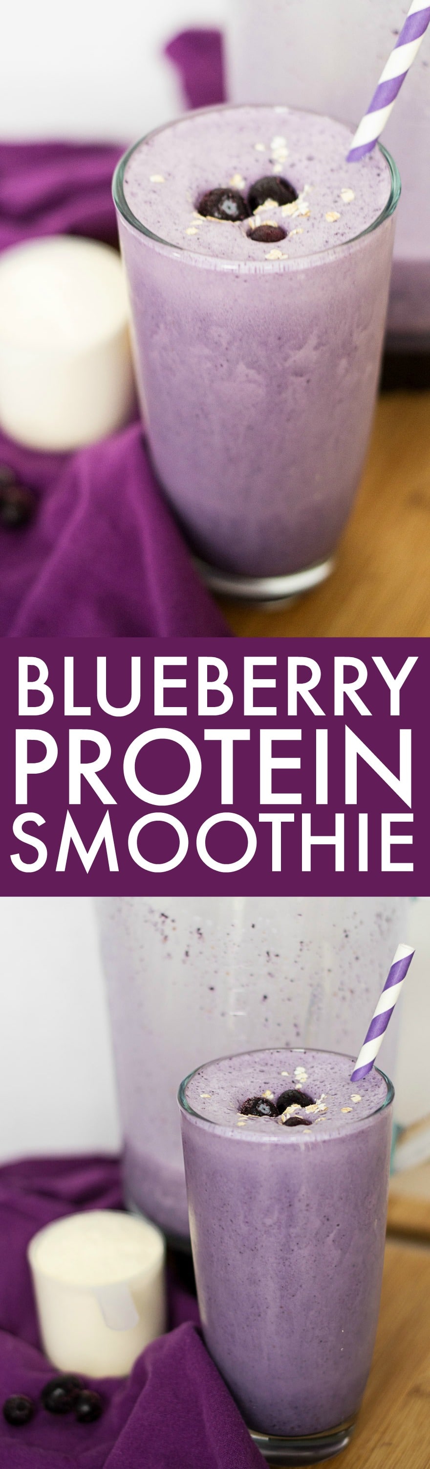 Blueberry Protein Smoothie - This smoothie recipe will give you a big kick of protein to help you recover quickly from a workout or just to add more protein to your diet! Makes a great breakfast smoothie, too!