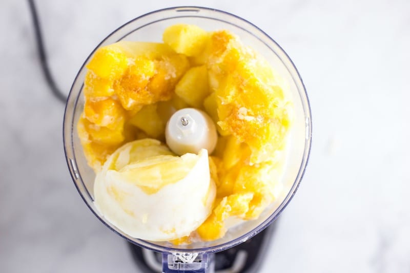 Pineapple Mango Smoothie Bowl Ingredients in Blender