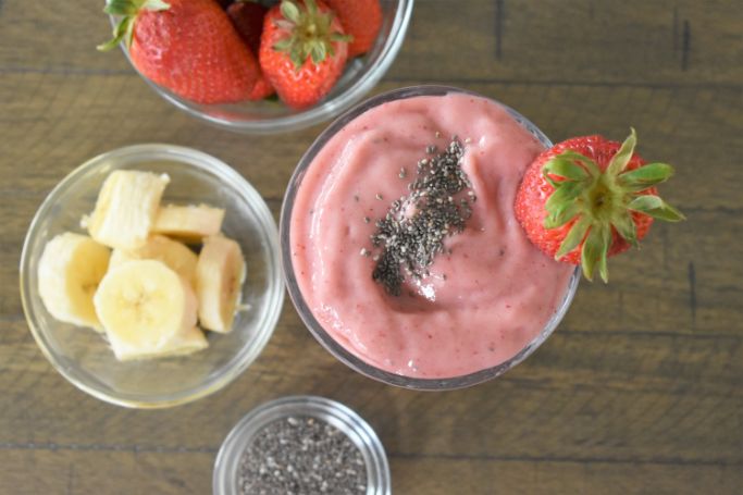 adding chia seeds is a great way to boost your strawberry smoothie