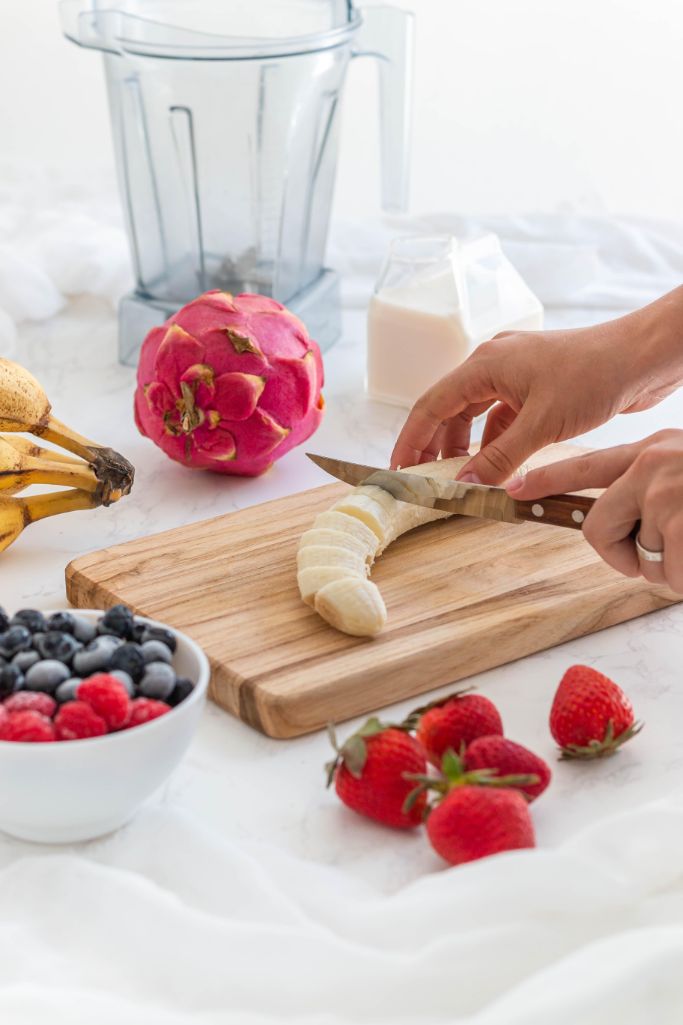 prepping ingredients for smoothies