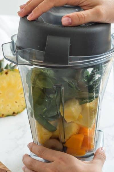 fruits and veggies in a blender