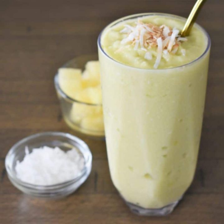 pineapple and avocado smoothie on wood table